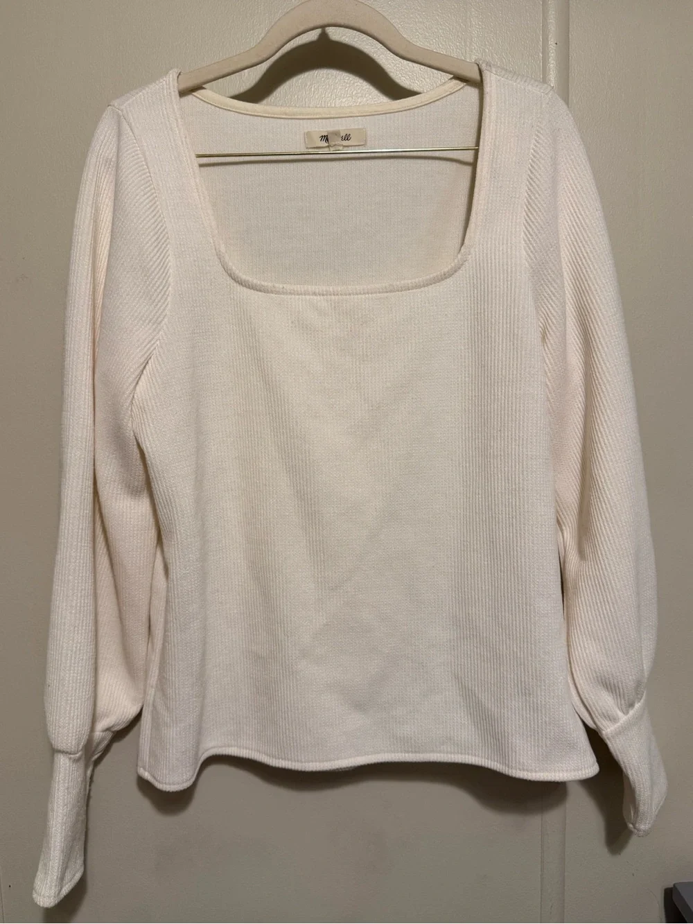 Madewell Melwood Square-Neck Ivory Pullover Sweater Size L